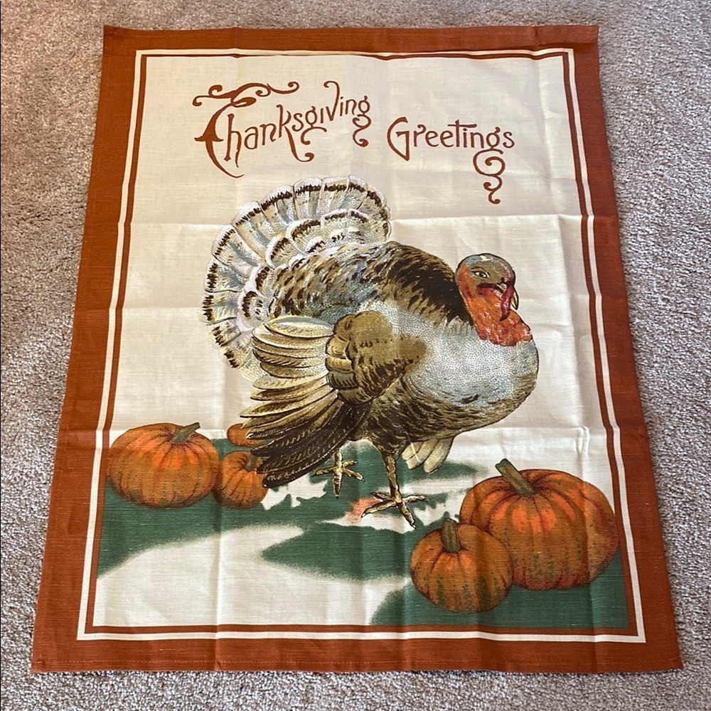Williams Sonoma Linen Thanksgiving Turkey Pumpkin Blend Tea Towel